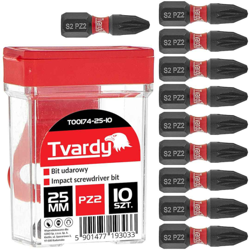 Bit 1/4" PZ2 x 25 mm, úderový, oceľ S2, TVARDY
