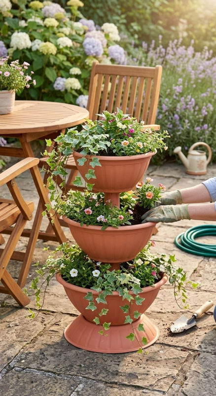 Kvetináč Strend Pro PYRAMID, trojpodlažný, 86 cm, terakota 1