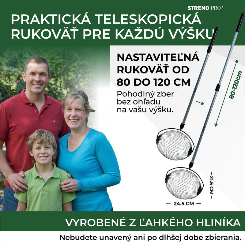 Zberač Strend Pro OD-50206, na orechy a ovocie s ALU teleskopickou násadou 80-120 cm 2