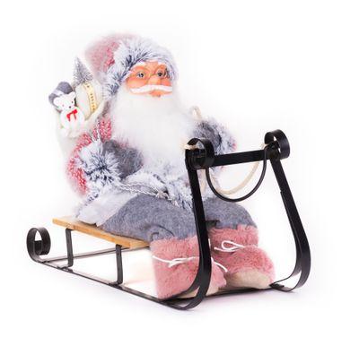 Dekorácia MagicHome Vianoce, Santa na sánkach, sivo - ružový, 46 cm