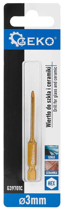 Vrták do skla a keramiky 3 mm, 4-britý, stopka 1/4", GEKO 2