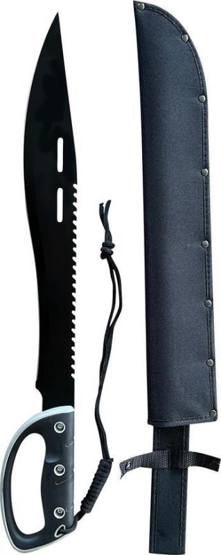 Mačeta Strend Pro Tactical, s puzdrom, s pílkou, s ochranou ruky, čierna, 61 cm
