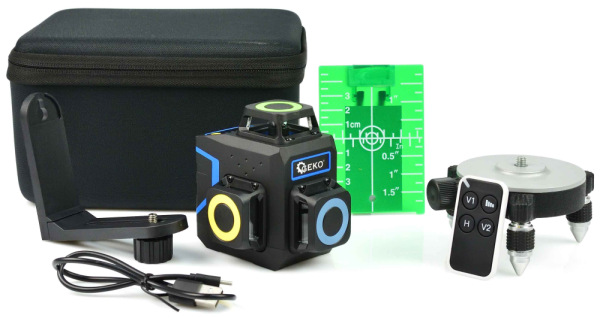 Laser krížový samonivelizačný, presnosť 1,5 mm/5m, dosah 30 m, 360°, 12 lúčov, GEKO 8