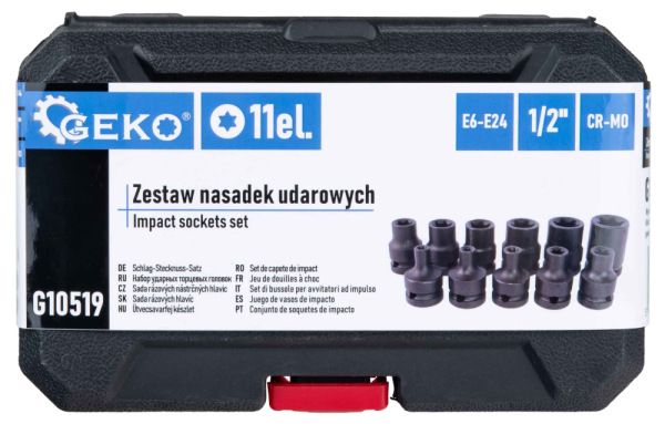 Sada 1/2" úderových hlavíc torx E6-E24, 11-dielna sada v kazete, GEKO 6