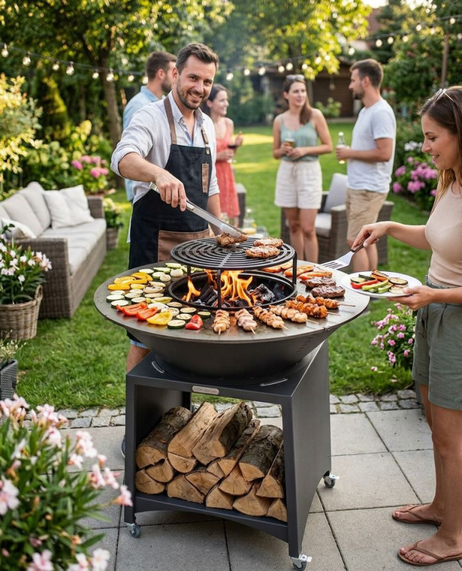 Gril Strend Pro Fiesta, prevedenie antracit, oceľ priemer 100 cm, s ohniskom 1