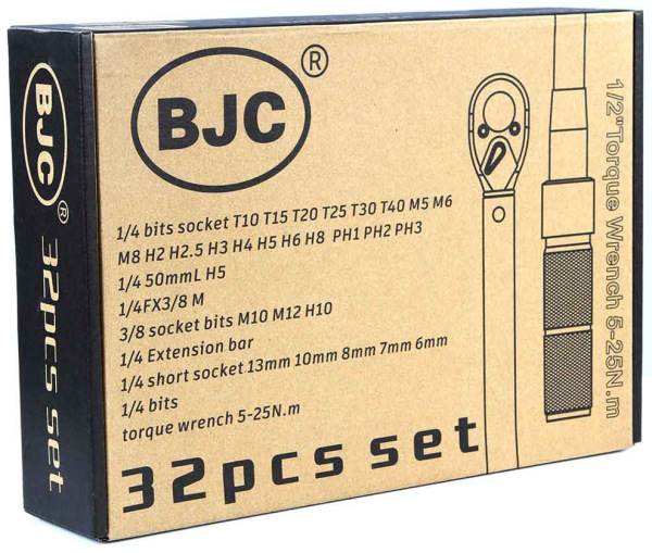 Sada hlavíc a bitov S2 s 1/4" momentovým kľúčom 5-25 Nm, BJC 8
