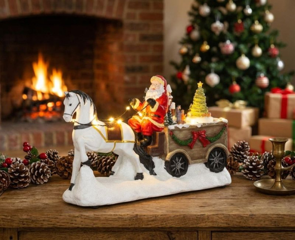 Dekorácia MagicHome Vianoce, Santa s koňom, LED, 3xAA, interiér 1