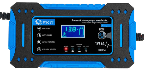 Nabíjačka autobatérii s funkiou opravy, 230 V, 12V, intenzita prúdu 6A, AGM/GEL, GEKO 2