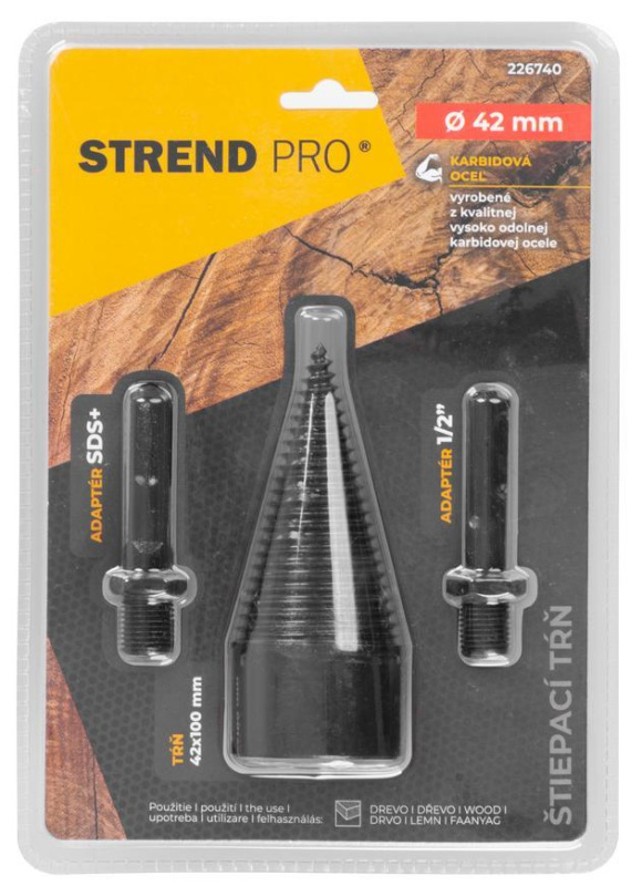 Tŕň Strend Pro, štiepací klin, kužeľ, 42 mm, 2x adaptér, na drevo 4