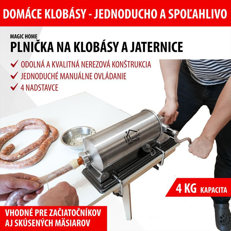 Plnička MagicHome SM208, na klobásy a jaternice, horizontálna, 4 kg, ručná 4
