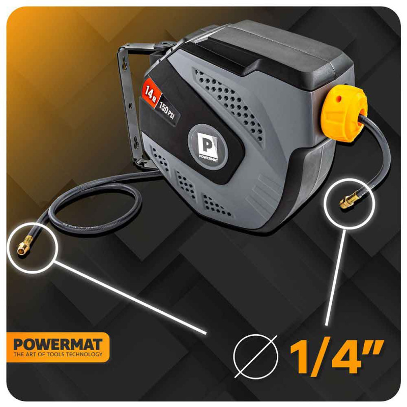 Samonavíjací závesný bubon s hadicou na vzduch, 6,5 x 10 mm, dĺžka 14 m, POWERMAT 10