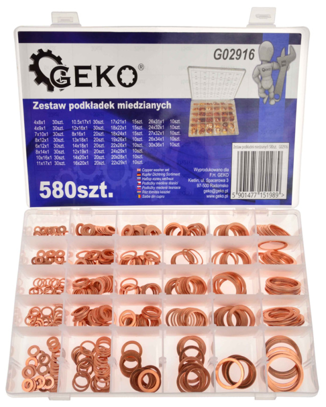 Sada medených podložiek 580 ks, GEKO