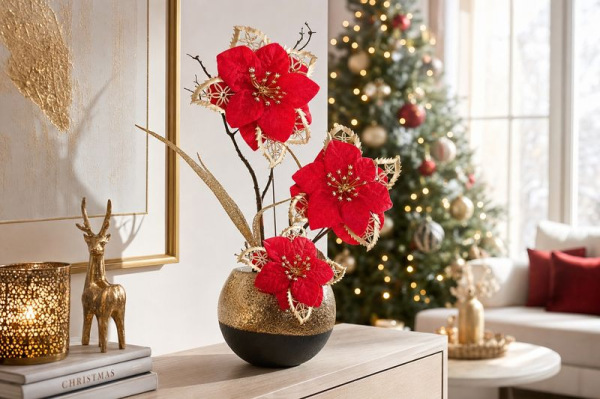 Kvet MagicHome Vianoce, poinsettia, červená, 21 cm, veľkosť kvetu: 13 cm 1