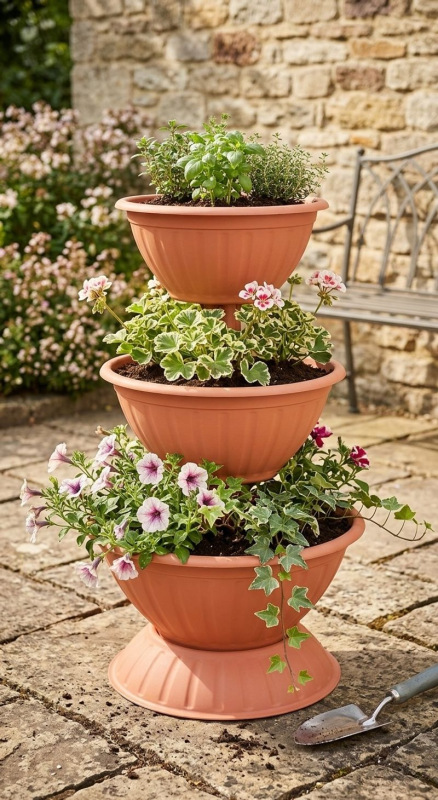 Kvetináč Strend Pro PYRAMID, trojpodlažný, 79 cm, terakota 1