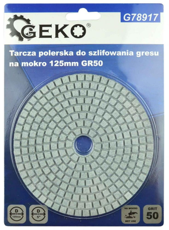 Brúsny diamantový kotúč 125 mm, zrno 50 suchý zips, brúsenie na mokro, GEKO 3