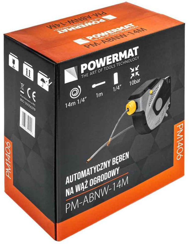 Samonavíjací závesný bubon s hadicou na vzduch, 6,5 x 10 mm, dĺžka 14 m, POWERMAT 2