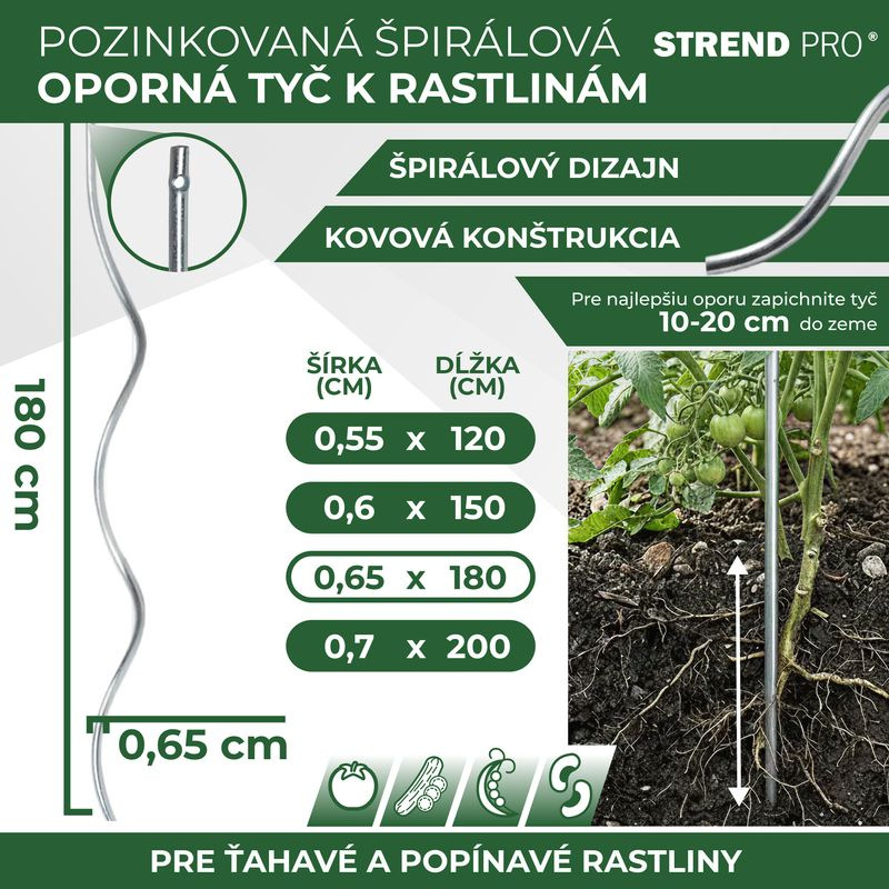 Tyč GS1 1800/6,5 mm, špirálová, drôtená Zn, oporná k rastlinám a paradajkám 2