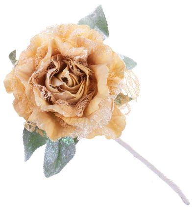 Kvet MagicHome, pivónia s listom, zlatá, stonka, veľkosť kvetu: 12 cm, dĺžka kvetu: 23 cm, bal. 6 ks