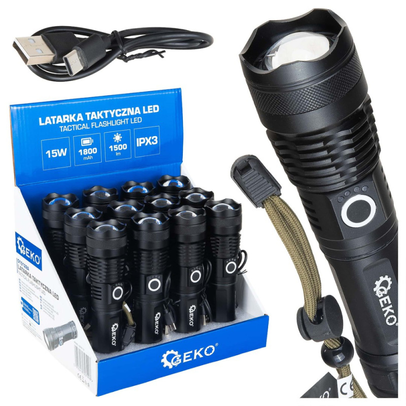 LED lampa XHP50 15W 1800 mAh 1500 lm IPX3, GEKO