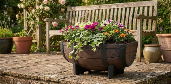 Kvetináč Strend Pro Woodeff, 29x41x19 cm, teak, barel, efekt dreva 1