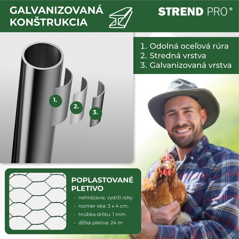 Kurín Strend Pro, pre hydinu, voliéra, klietka, kurnik, so strechou, 3x2x2 m 2