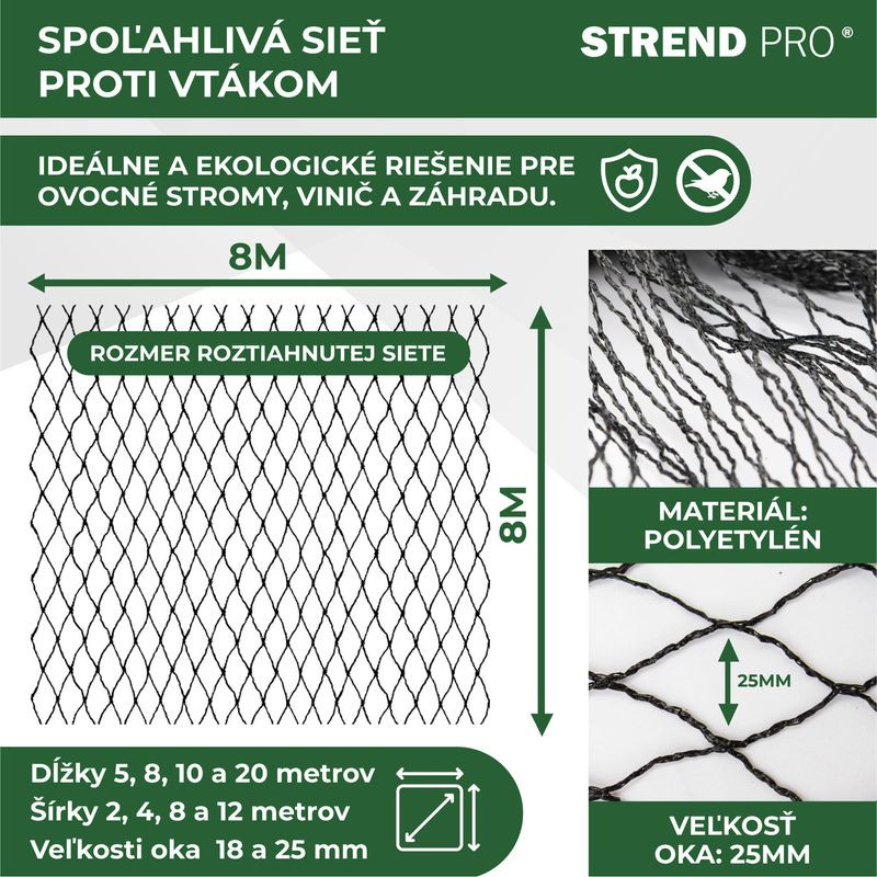 Sieť Strend Pro, 8x8 m, oko 25 mm, proti vtákom, PE 3