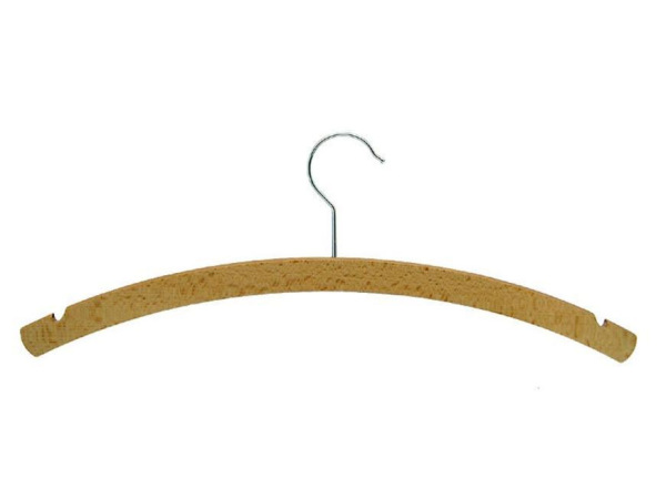 Vešiak, dámsky, bukové drevo, 420x8mm, voskovaný, so zárezom, niklovaný hák