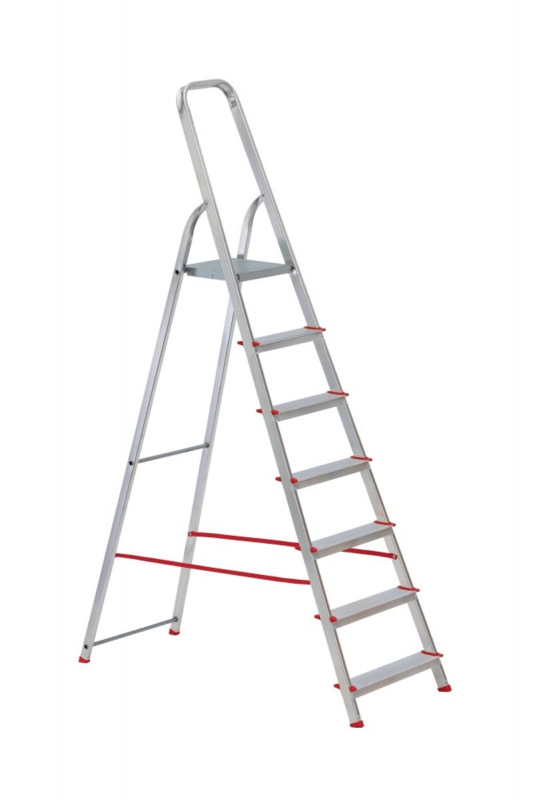 Schodíky ALVE EUROSTYL HOBBY 2917 7-stupienkové, červené, 221 cm, nosn. 120 kg