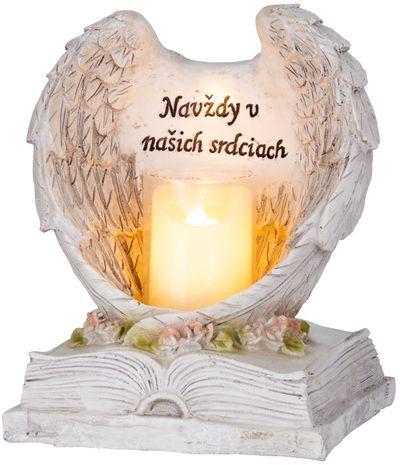 Dekorácia MagicHome, Anjelské krídla na knihe so sviečkou, 1xLED, polyresin, na hrob, 18x13,5x20 cm 3