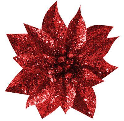 Kvet MagicHome Vianoce GlitterPoinsettia, so štipcom, červený, veľkosť kvetu: 9 cm, dĺžka kvetu: 8 c