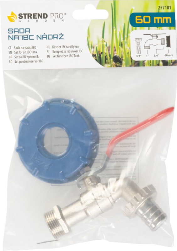 Sada Strend Pro, ventil 3/4" + plastová redukcia 60 mm + výpust 1", na IBC nádrž,, Pozink 2