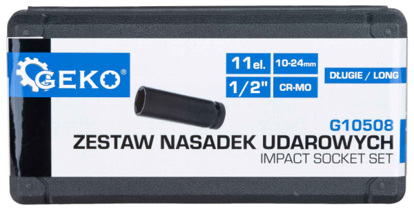 Sada 1/2" úderových predĺžených hlavíc 6HRAN v kazete, 10-24mm, 11-dielna, GEKO 6