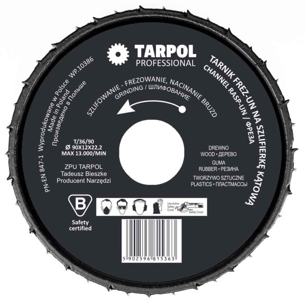 Fréza rašpľová 90 x 12 x 22,2 mm vysoký zub,, TARPOL, T-36 8