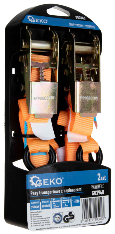Remeň upínací s račňou 700 kg, sada 2 ks, 25 mm x 4 m, GEKO 5