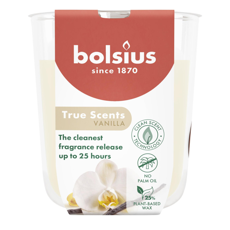 Sviečka Bolsius True Scents, vanilka, 80x73 mm, v skle