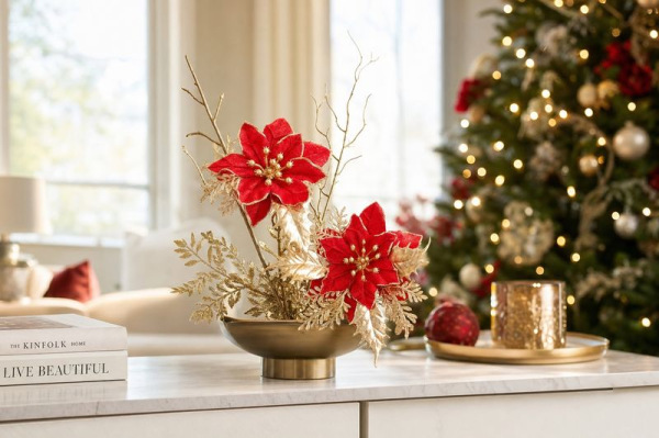 Kvet MagicHome Vianoce, poinsettia, červený, 9,5 cm, veľkosť kvetu: 13 cm 1