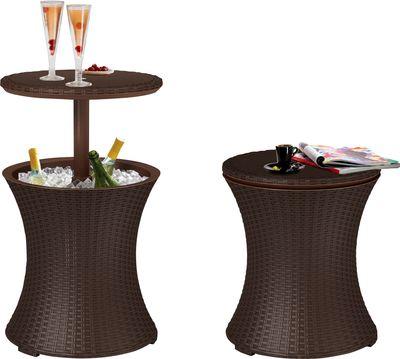 Bar Keter® COOL BAR RATTAN, hnedý, multifunkčný, záhradný stôl, okrúhly, 490x490x570/820 mm