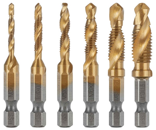 Sada kombinovaných závitníkov s vrtákom M3, 4, 5,6,8,10 HSS, stopka 6HRAN, GEKO 1