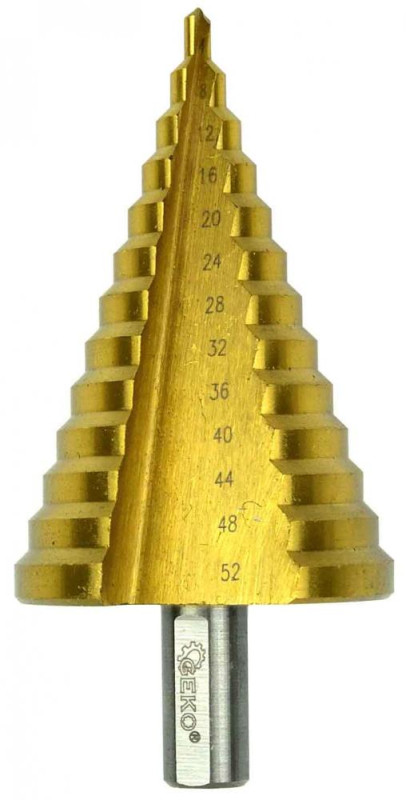 Vrták stupňovitý 4-52 mm do plechu, krok 4mm, TiN, GEKO 1