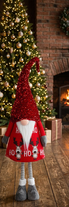 Postavička MagicHome Vianoce, Škriatok, látkový, červený, 32x22x130 cm 1