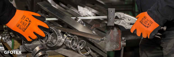 Ochranné rukavice GFOTEX, oranžová priadza, latexová dlaň, veľkosť 10, VASKO 1