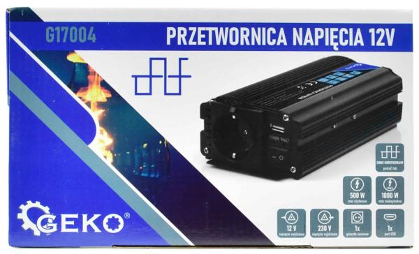 Menič napätia, vstup 12V/ výstup 230V, trvalý výkon 500W/nárazový výkon 1.000W, GEKO