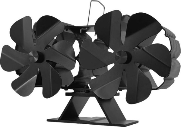Ventilátor Strend Pro, krbový, stojanový, poháňaný teplom, duálny, 6-lopatkový, čierny