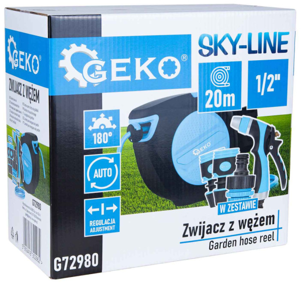 Navíjací bubon s držiakom na stenu so záhradnou hadicou 20 m, GEKO 15