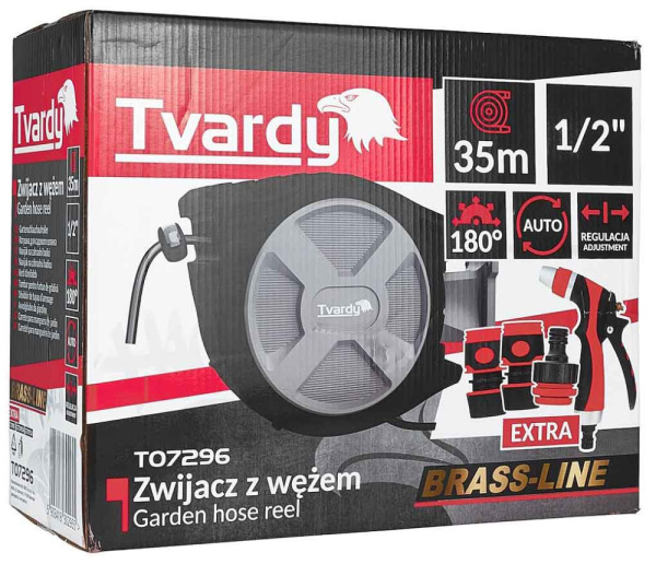 Navíjací bubon s držiakom na stenu so záhradnou 1/2" hadicou 35 m, TVARDY 1