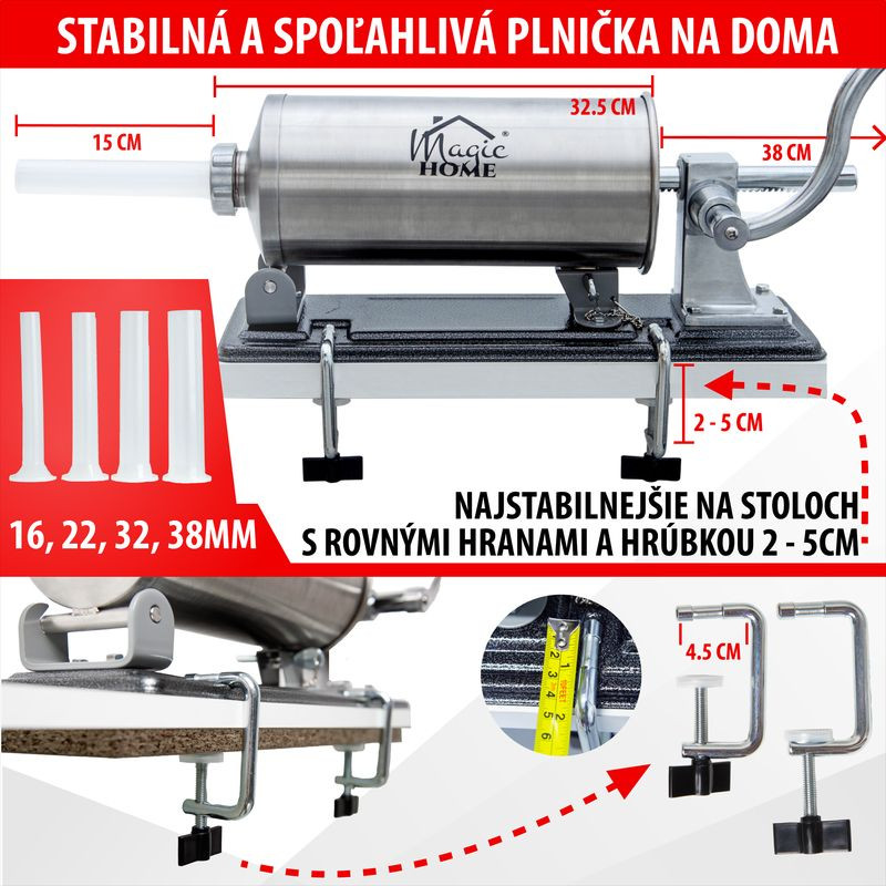 Plnička MagicHome SM208, na klobásy a jaternice, horizontálna, 4 kg, ručná 2