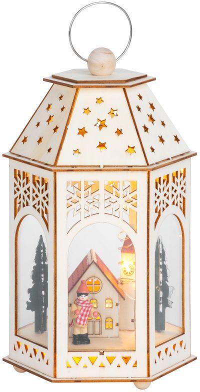 Lampáš MagicHome Vianoce, Drevená dedinka, 9x LED, teplá biela, 16,5x14x30 cm