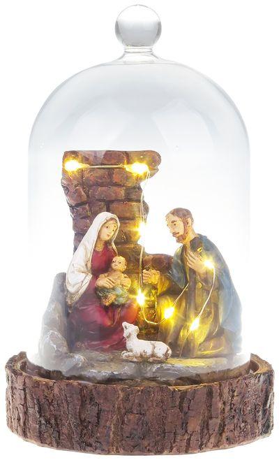 Dekorácia MagicHome Vianoce, Betlehem v sklenenej kupole, 7 LED, 2xAAA, interiér, 11,80x11,80x19 cm