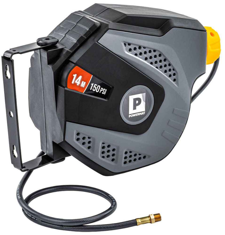 Navíjací bubon s držiakom na stenu s hadicou na vzduch, 6,5 x 10 mm, dĺžka 14 m, POWERMAT 17