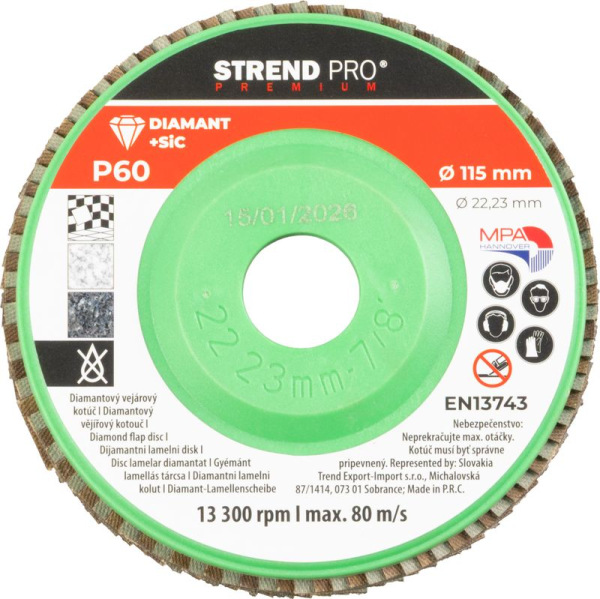 Kotúč Strend Pro Premium 115 x 22 mm, brúsny, P60, diamantový, lamelový 1